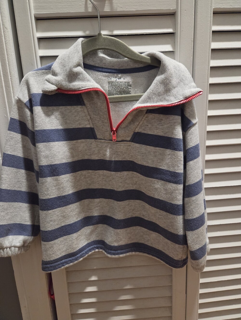 Cat & Jack Gray and Navy Striped Half-Zip Sweatshirt w Red Zipper / Size  3t